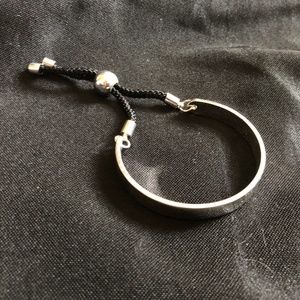 Silver Bracelet with Black Knit Sliding Clasp